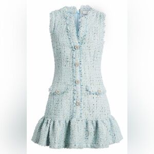 Likely Angeline Button Front Tweed Minidress in Blue Multi